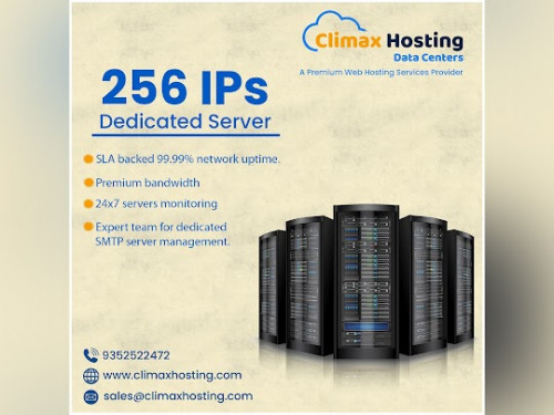 Climax Hosting is the best 256 IP Server provider in India at a low cost. The 256 IP dedicated server is the best for the business that wants to promote the business in the market which has to deal with multiple IPs. This server is best for the person or businesses who want to host multiple websites under a single server. On this server, you can send bulk emails and can also run various applications, and make maximum use of resources.
https://www.climaxhosting.com/256-ips-dedicated-server.php