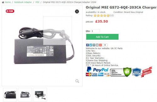 MSI GS72-6QE-203CA Charger
https://www.3cparts.co.uk/original-msi-gs726qe203ca-chargeradapter-150w-p-127259.html