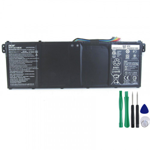 Originale Batteria 48.9Wh Acer AC14B3K
https://www.ialimentatore.com/originale-batteria-489wh-acer-ac14b3k-p-485.html 
Informazioni sul prodotto
Tecnologia della batteria: Li-ion
Voltaggio del dispositivo(Volt): 15.2 Volt
Capacità: 3220 mAh / 48.9 Wh / 4-Cellula
Colore:Nero
Condizione: Nuovo, Originale
Garanzia: 12 mesi completi di garanzia e di rimborso nei 30 giorni
Il pacchetto include
1 x Batteria Acer (Con gli strumenti)
Modello compatibile:
AC14B3K Acer, KT.00403.032 Acer, KT00403032 Acer, KT.00403.040 Acer, KT.00403.041 Acer, KT00403041 Acer,