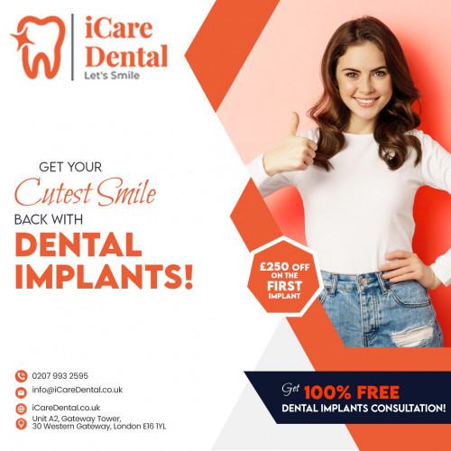 Get Your Cutest Smile Back With Dental Implants!.
Cheap Dental implants in Canning Town, London are titanium replacements for missing teeth. If teeth are not replaced, patients may suffer bone loss, teeth shifting, bite issues, and difficulty chewing. Implants serve as anchors for an artificial tooth or teeth.

.
More Info??
? https://www.icaredental.co.uk
? 0207 993 2595
.
#Orthodontics #Braces #OthrodonticsCheltenham #Dentistry #CosmeticDentistry #DentalCare #OralHealth #ExpertDentists #CheltenhamDentist #DentistCheltenham #GloucestershireDentist