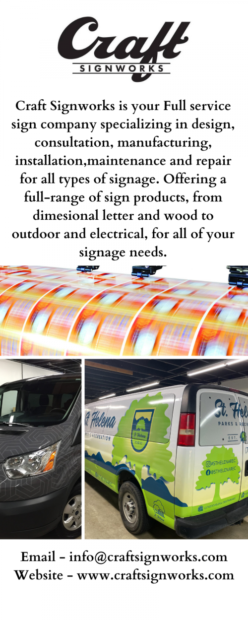 The fast-growing company for signage located in Redwood City is crafting works. When you are looking for expert signage services we do it all. Our expert team will help you to make a full-service sign manufacturing facility, check our website, and make your business more visible. Visit :https://craftsignworks.com/