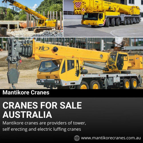 Looking for new and used cranes for sale Australia.  Mantikore Cranes is here to do all the diligent work for you. We are giving the setup of the tower crane using our versatile crane reducing any pressure or stress related to the underlying setup stage. Our Crane is highly being used at construction sites to make the entire work stress-free and increase productivity. We are providing Tower Cranes, Mobile Cranes, Self-Erecting Cranes, and Electric Luffing Cranes. Our professionals will provide you the effective solutions and reliable services that can help you to solve technical problems that might occur sometimes. Also, get effective solutions for any requirements of your projects for the best price & service, contact us at 1300 626 845 for crane hire and visit our website today.
•	Website: https://mantikorecranes.com.au/
•	Address:  PO BOX 135 Cobbitty NSW, 2570 Australia
•	Email:  info@mantikorecranes.com.au 
•	Opening Hours:  Monday to Friday from 7 am to 7 pm