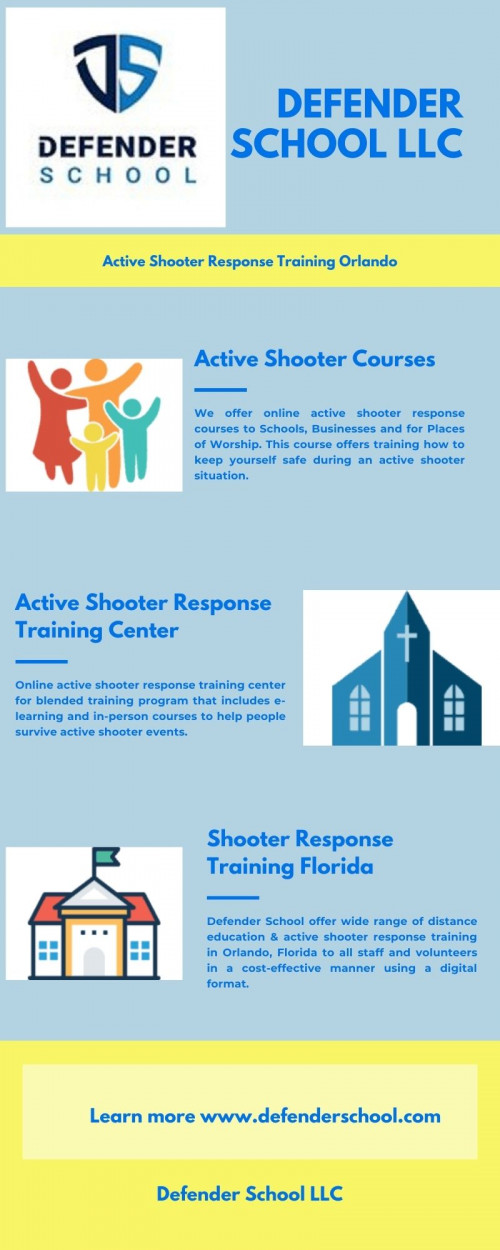 Defender School offer wide range of distance education & active shooter response training in Orlando, Florida to all staff and volunteers in a cost-effective manner using a digital format.

Website: https://www.defenderschool.com/