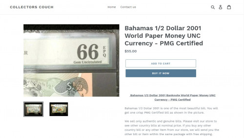 Bahamas 1/2 Dollar 2001 Banknote World Paper Money UNC Currency - PMG Certified Bahamas 1/2 Dollar 2001 is one of the most beautiful bill. You will get one crisp PMG Certified bill as shown in the picture. We sell only authentic and genuine bills. Please visit our store to see other country bills at nominal price.

#ThirdReichCoins #NaziCoins #HitlerCoins #ThirdReichStamps #NaziStamps #HitlerStamps #ThirdReichBills #NaziBills 

Read more:- https://www.collectorscouch.com/products/bahamas-1-2-dollar-2001-world-paper-money-unc-currency-pmg-certified