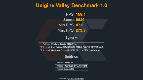 Review RTX 3070 FE Overcluster Unigine Valley