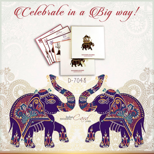 Elephant, truly the most majestic of all animals symbolise power, strength, good luck, wisdom, protection and fertility. Celebrate your big day in a big way with Elephant Theme wedding cards from Indian Wedding Card Online Store is not only amazing but also display splendour and magnificence in their opulence and fine creativity. These wedding cards are vibrant and beautiful which create an impression to last forever. Shop online now and save big on bulk orders @ https://www.indianweddingcard.com/Elephant-Theme-Cards.html
