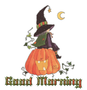 good morning halloween witch on pumpkin