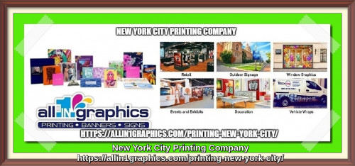 We are All in 1 Graphics, NYC printing company providing printing service in New York City. We print products like banner, poster, business card, brochures, billboards, vehicle decals, signs, etc. For top-notch quality print at affordable rate connect us today. Our printing services include; digital printing, large format digital printing, offset printing etc.
https://allin1graphics.com/printing-new-york-city/