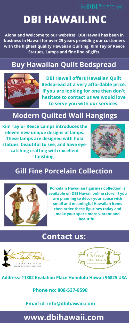 Now the Hawaiian Gifts are available on wholesale due to the marketing efforts of DBI Hawaiian By which the Gifts and the collectible are under the approach of the common man. For your order visit our website and we would love to offer you beautiful Hawaiian gifts at an affordable price. http://dbihawaii.com/wholesale-information/