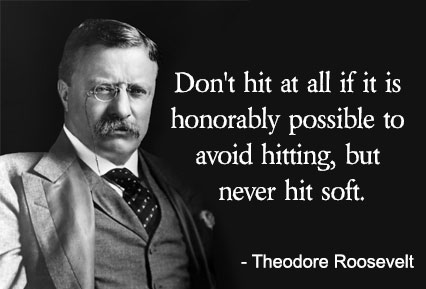 Don't hit at all if it is honorably possible to avoid hitting, but never hit soft. - Theodore Roosevelt