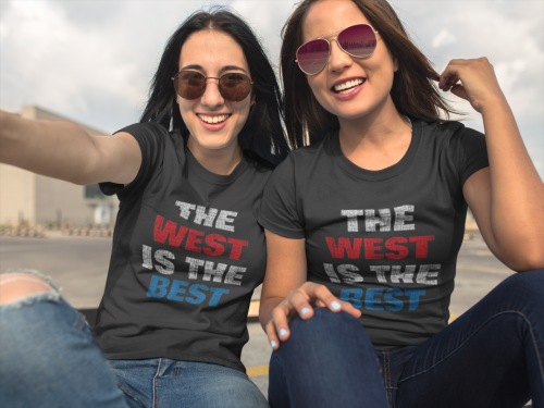 two beautiful girls wearing round neck tees mockup while outdoors a16907
